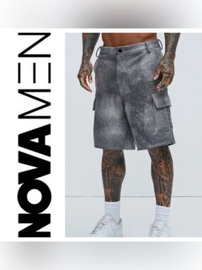 Nova Men Gray Washed Cargo Shorts Size 34